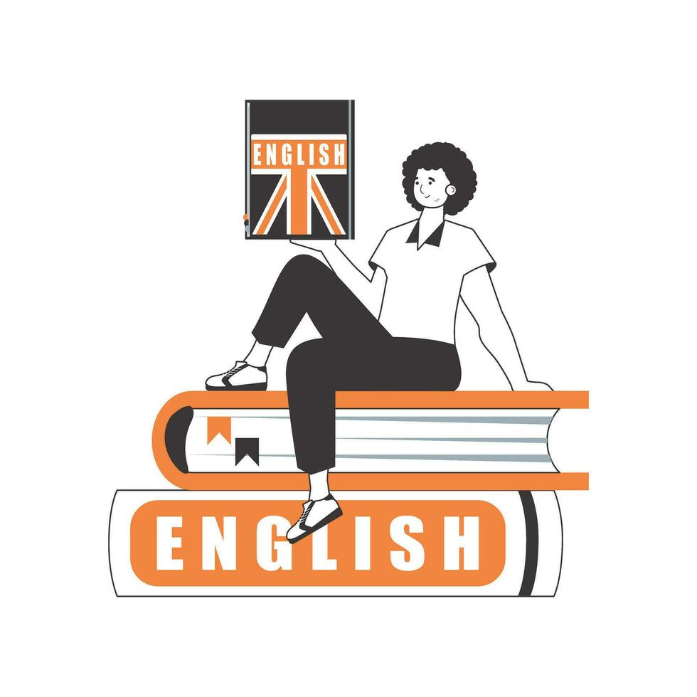 maschio inglese insegnante. il concetto di apprendimento inglese. lineare moderno stile. isolato, vettore illustrazione.