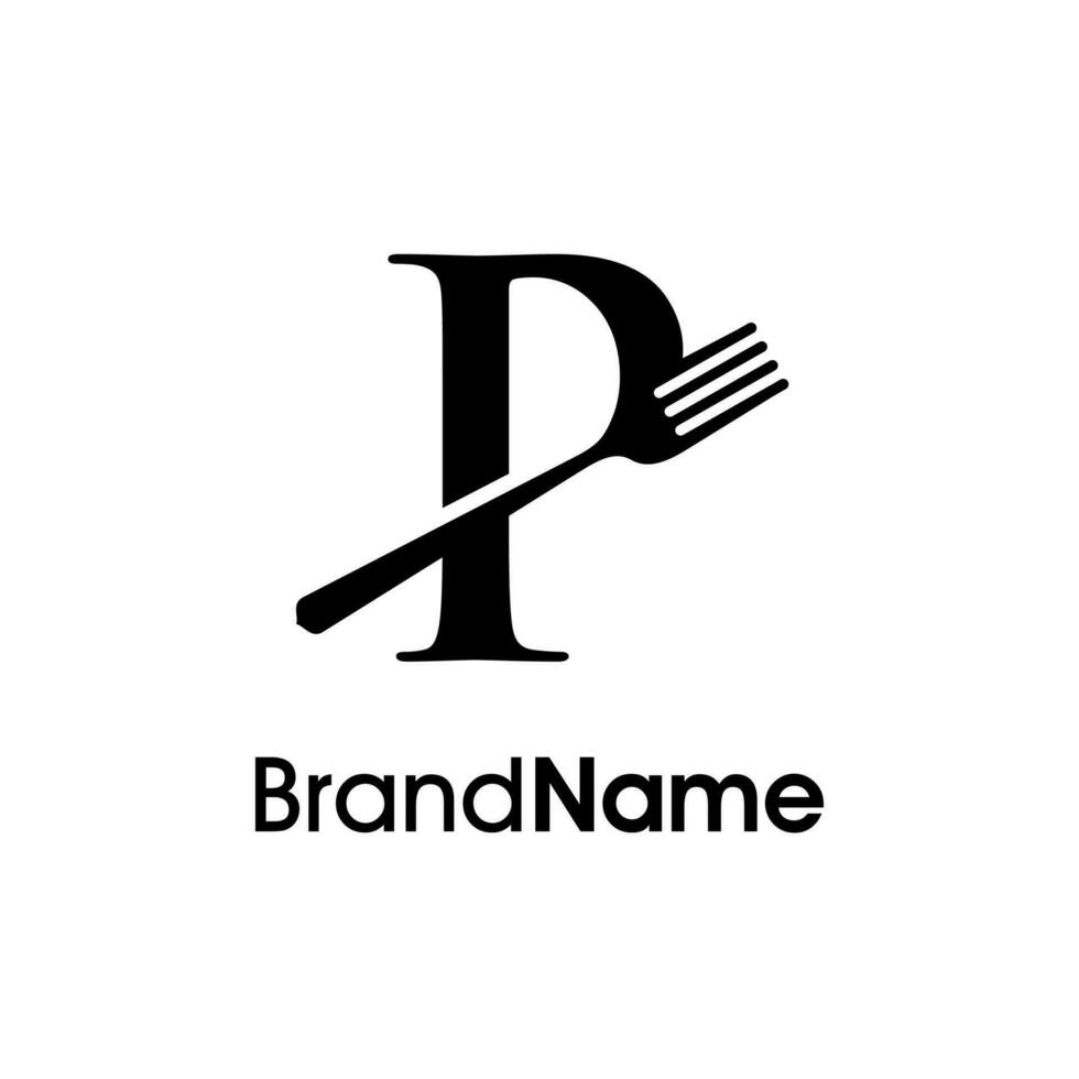 elegante iniziale p forchetta logo vettore