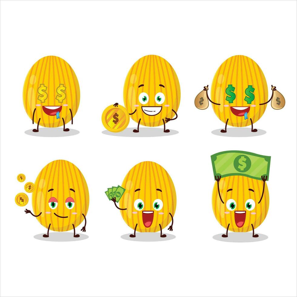 ambra Pasqua uovo cartone animato personaggio con carino emoticon portare i soldi vettore