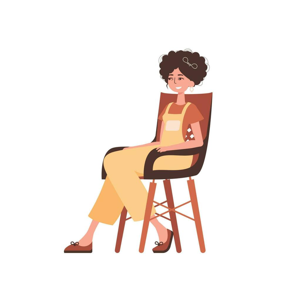 il donna è seduta nel un' sedia. personaggio nel moderno di moda stile. vettore