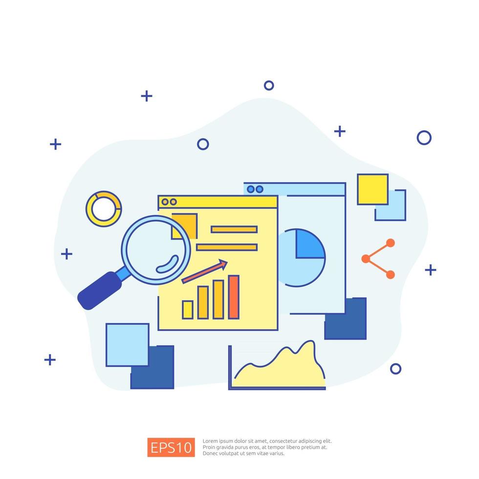 dati grafici digitali per analisi e strategie seo. informazioni statistiche, documento del rapporto di audit finanziario, ricerche di mercato per il concetto di gestione aziendale. illustrazione vettoriale per infografica