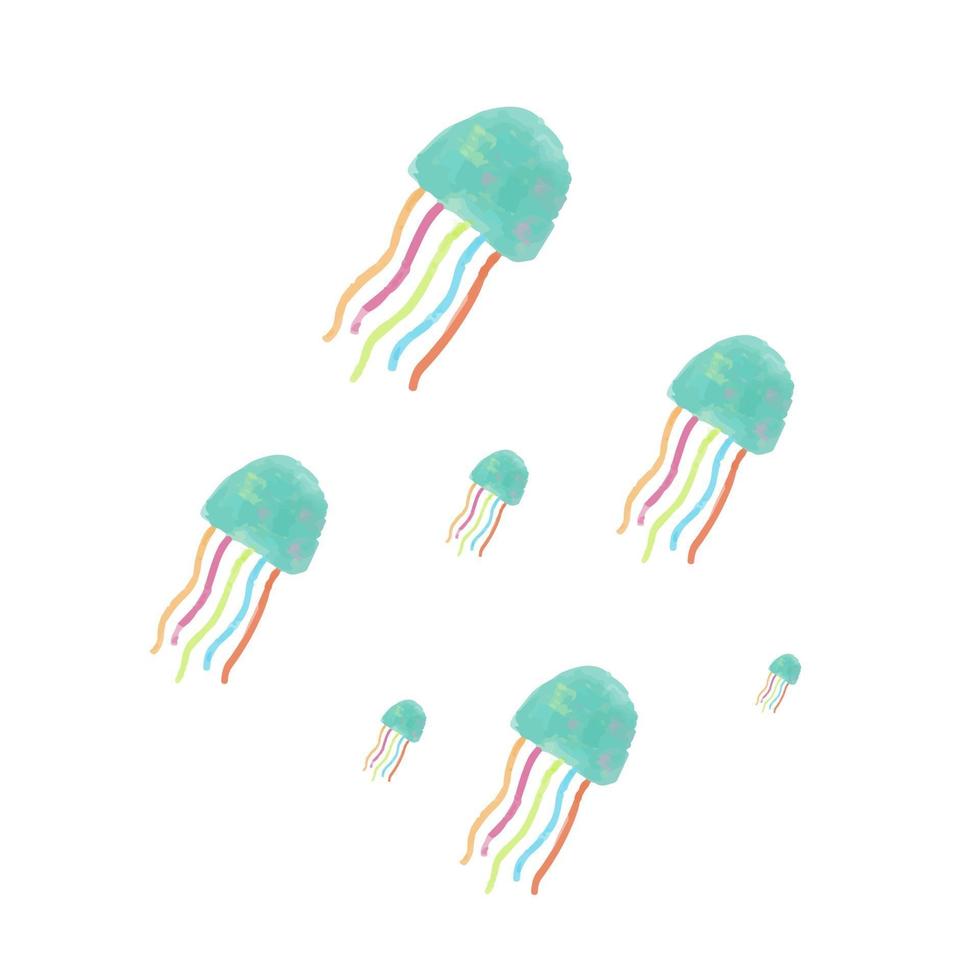 illustrazione di vettore di meduse del fumetto isolato. simpatiche clip art di meduse nuotanti per biglietti di auguri, anniversari, banner web, social e stampa
