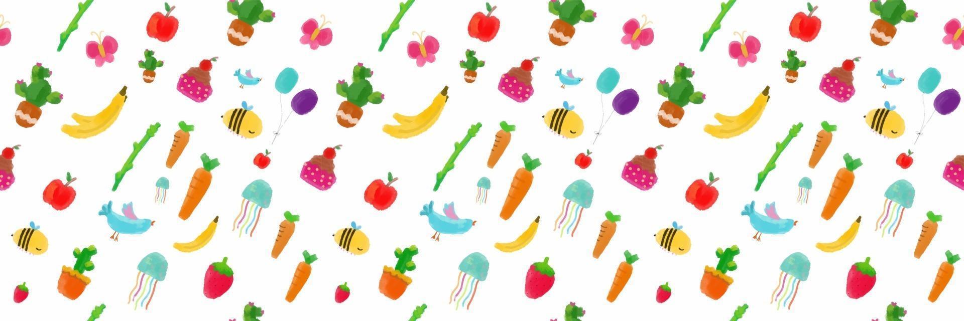 senza cuciture frutta e illustrazione vettoriale animale. set di cartoni animati clip ar per biglietti di auguri, anniversari, banner web, social e supporti di stampa