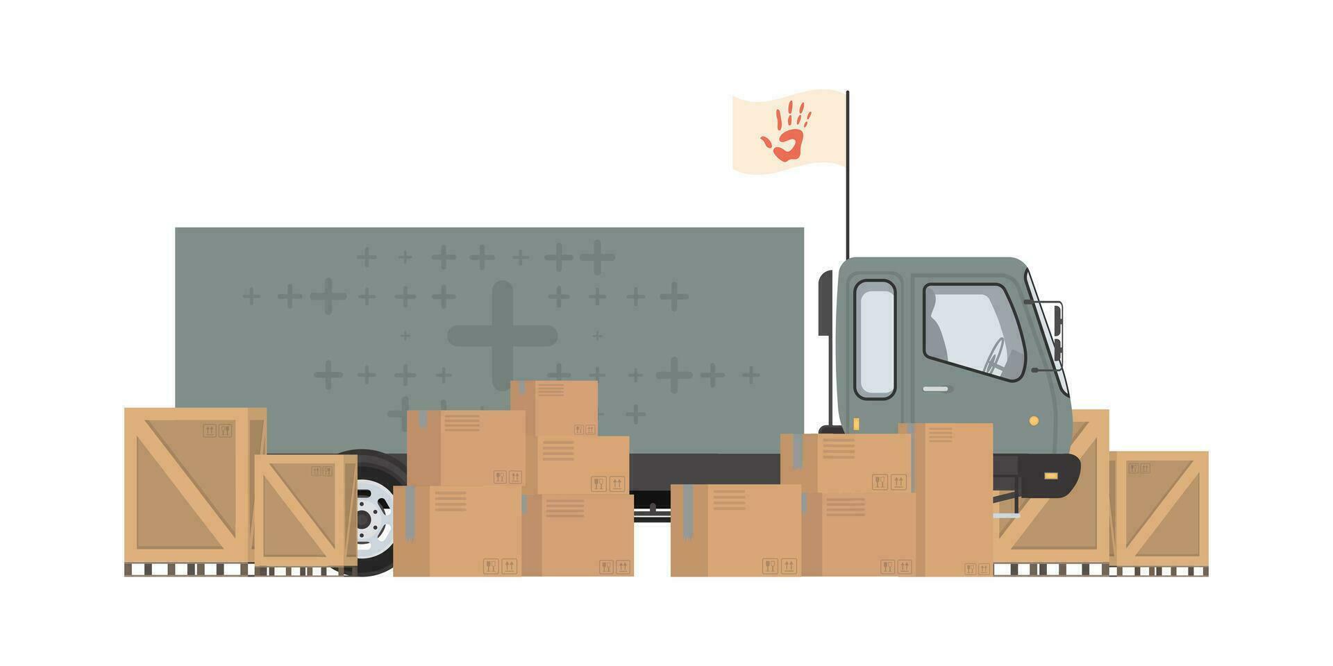auto con scatole per umanitario aiuto. isolato. vettore illustrazione.