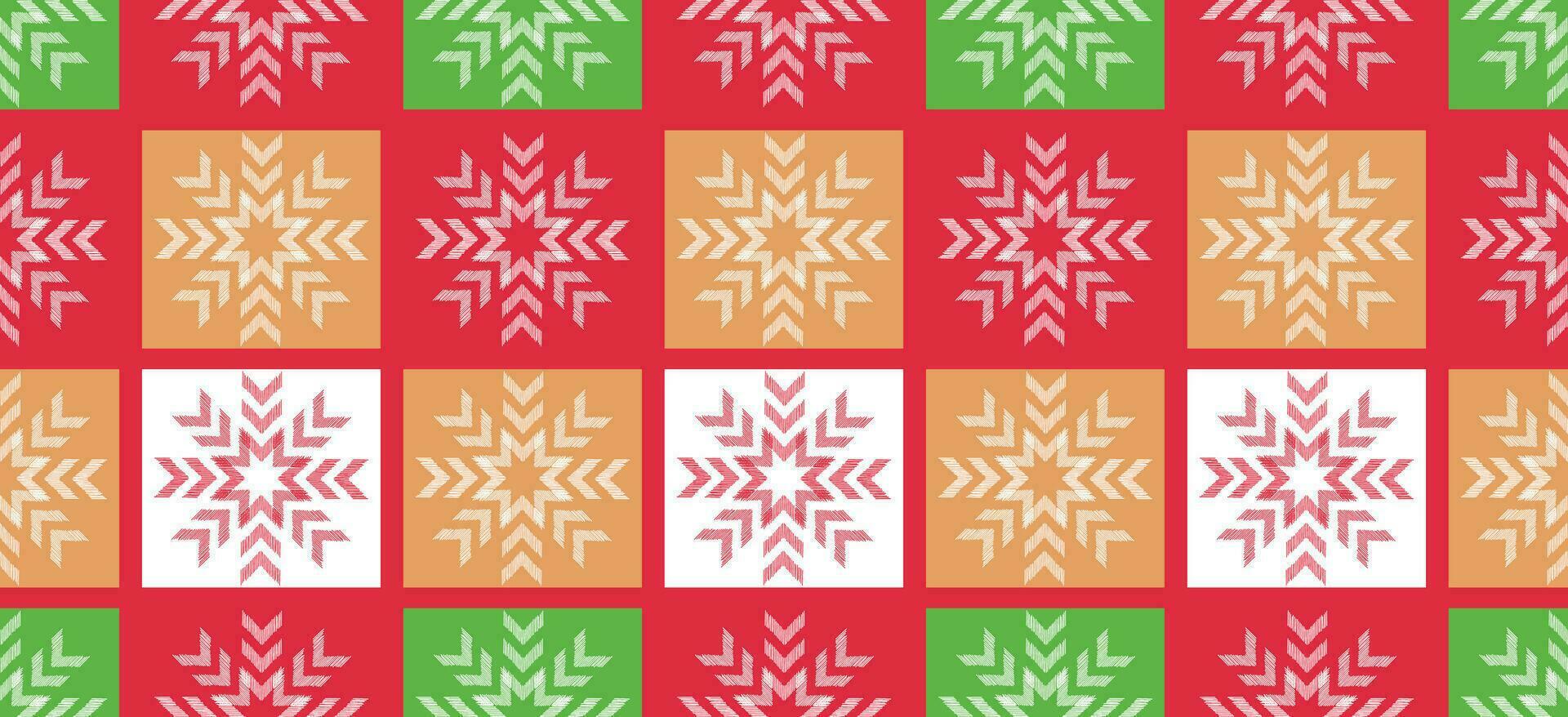 motivo Natale etnico fatto a mano bellissimo ikat arte. Natale sfondo. popolare ricamo Natale modello, geometrico arte ornamento Stampa. rosso, verde, bianca colori. fiocco di neve, stella, poinsettia design. vettore