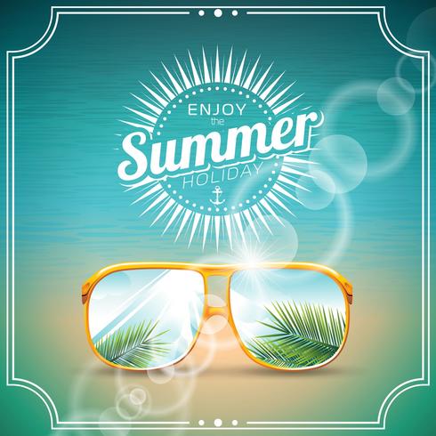 Illustrazione vettoriale su un tema vacanza estiva con occhiali da sole.