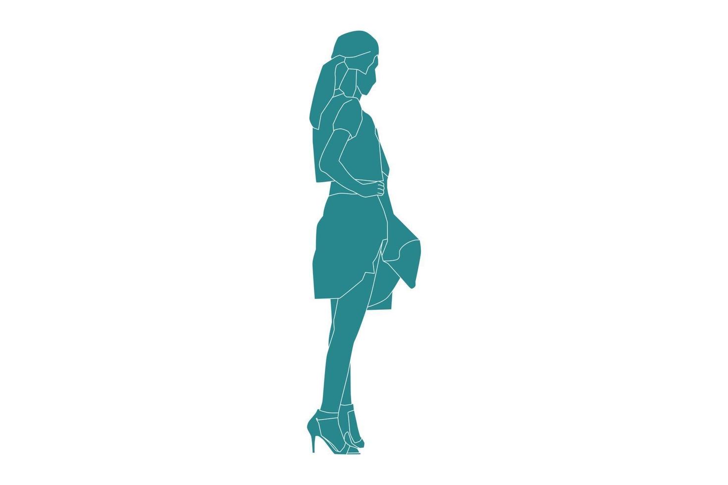 illustrazione vettoriale di donna alla moda in posa sulla passerella, stile piatto con contorno