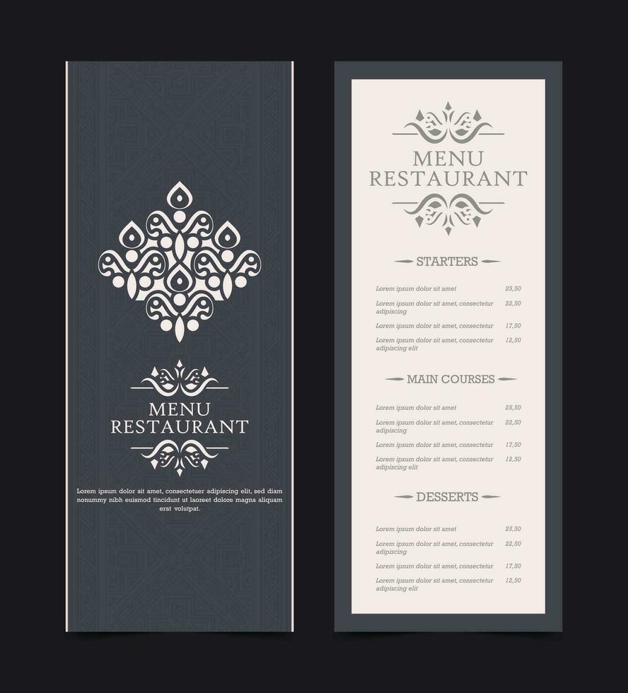 layout del menu con elementi ornamentali vettore