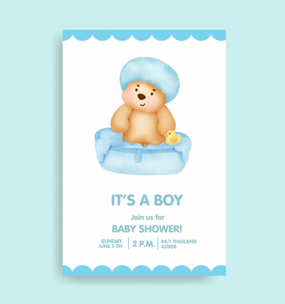 biglietto per baby shower con orsetto carino vettore