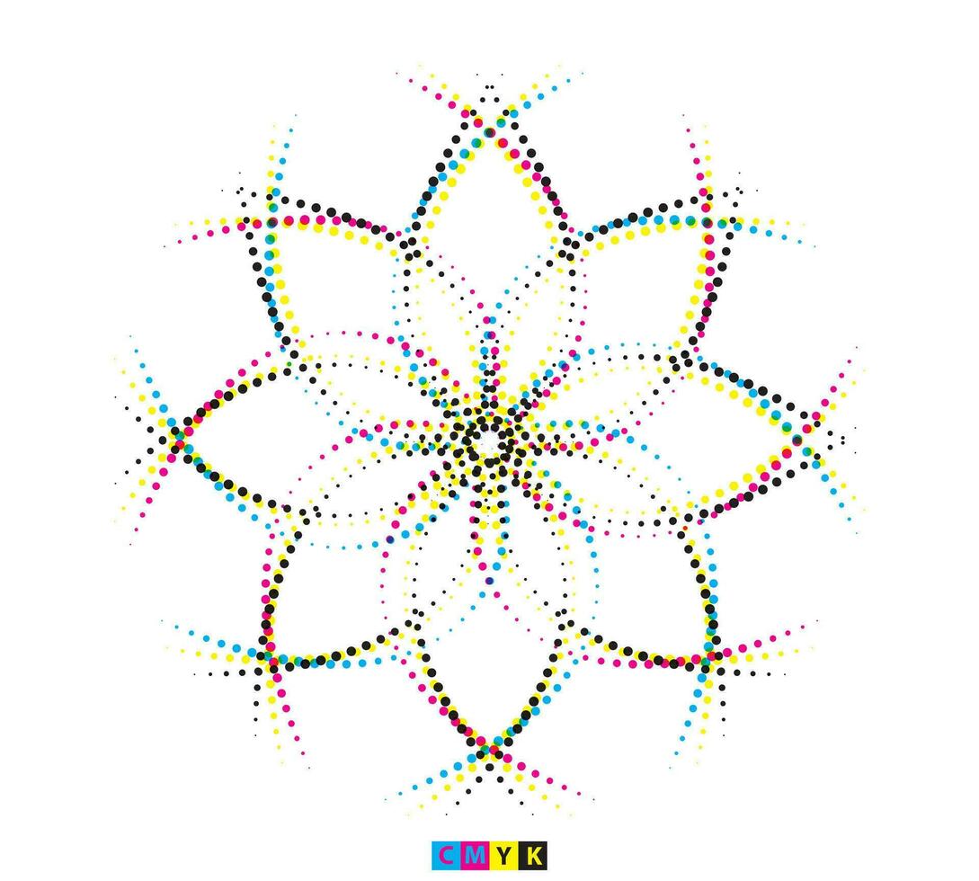 un' colorato fiore con puntini su bianca sfondo, CMYK mezzitoni punto effetto vettore