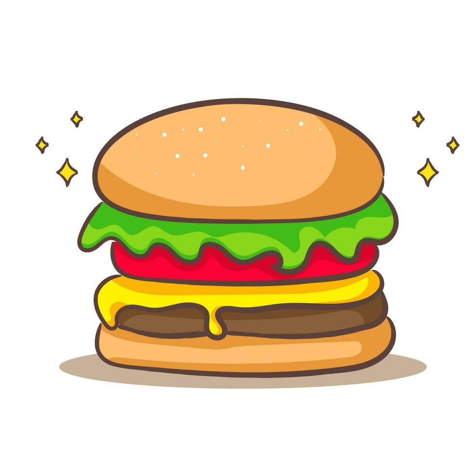 Hamburger o hamburger al formaggio cartone animato piatto stile. veloce cibo pasto concetto design. isolato bianca sfondo. vettore arte illustrazione.