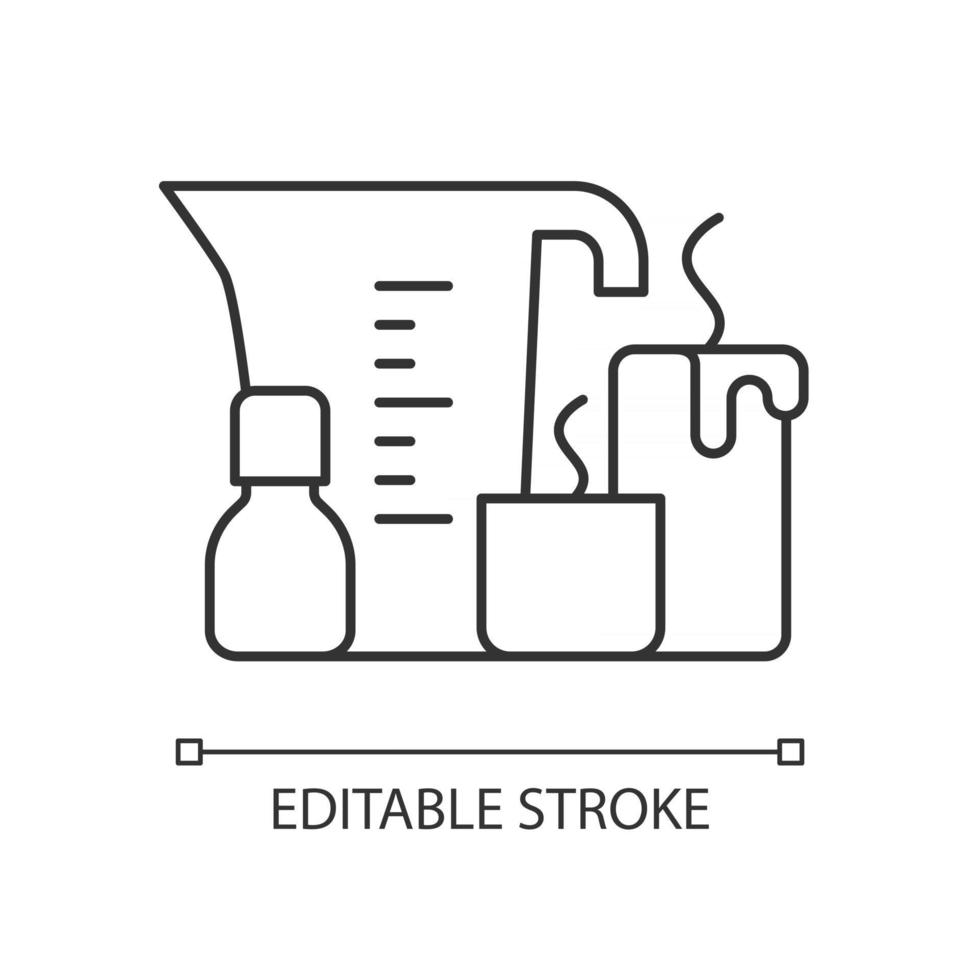 candela che fa icona lineare. cera fondente. oli profumati. candela profumata fatta in casa. business casalingo. illustrazione personalizzabile linea sottile. simbolo di contorno. disegno vettoriale isolato profilo. tratto modificabile