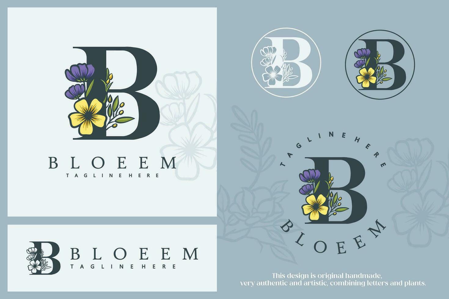 floreale botanico lettera b. monogramma font logo combinato con impianti. cerchio fiore logo, pittorico, nel pastello colori vettore