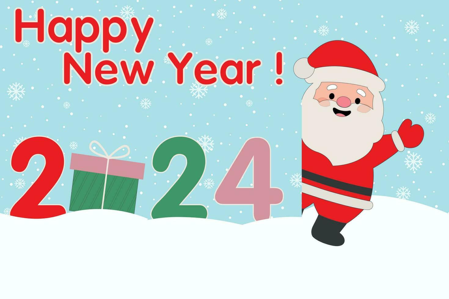 allegro Natale e contento nuovo anno 2024 con Santa Claus carino fumetto.per Natale e nuovo anno sfondo. per cartoline, manifesti, stampe. inverno vacanza celebrazione. nuovo anno decorazione. vettore