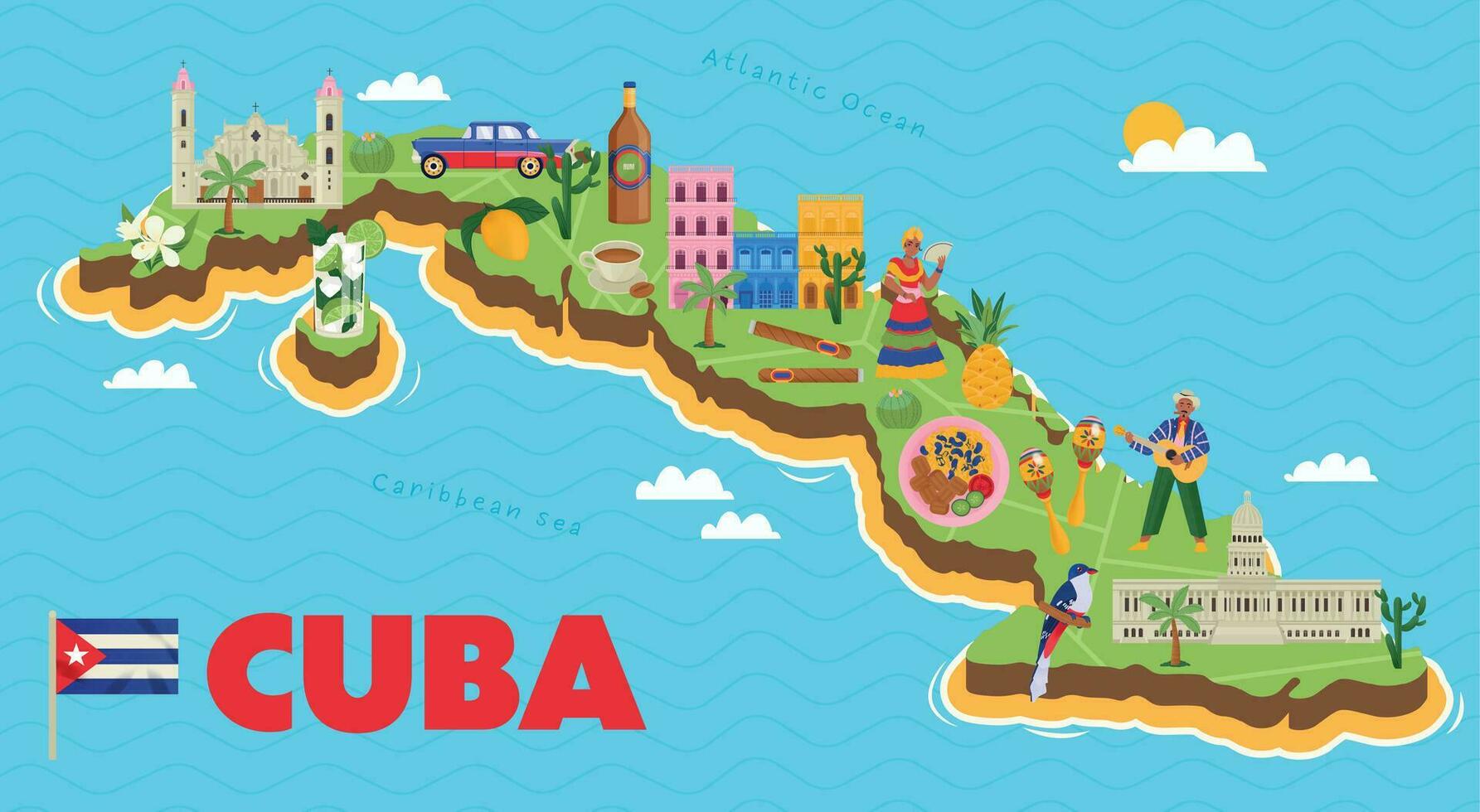 Cuba carta geografica manifesto vettore