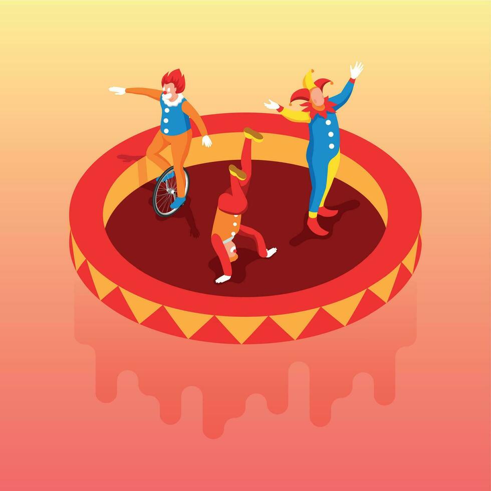 circo pagliacci isometrico illustrazione vettore