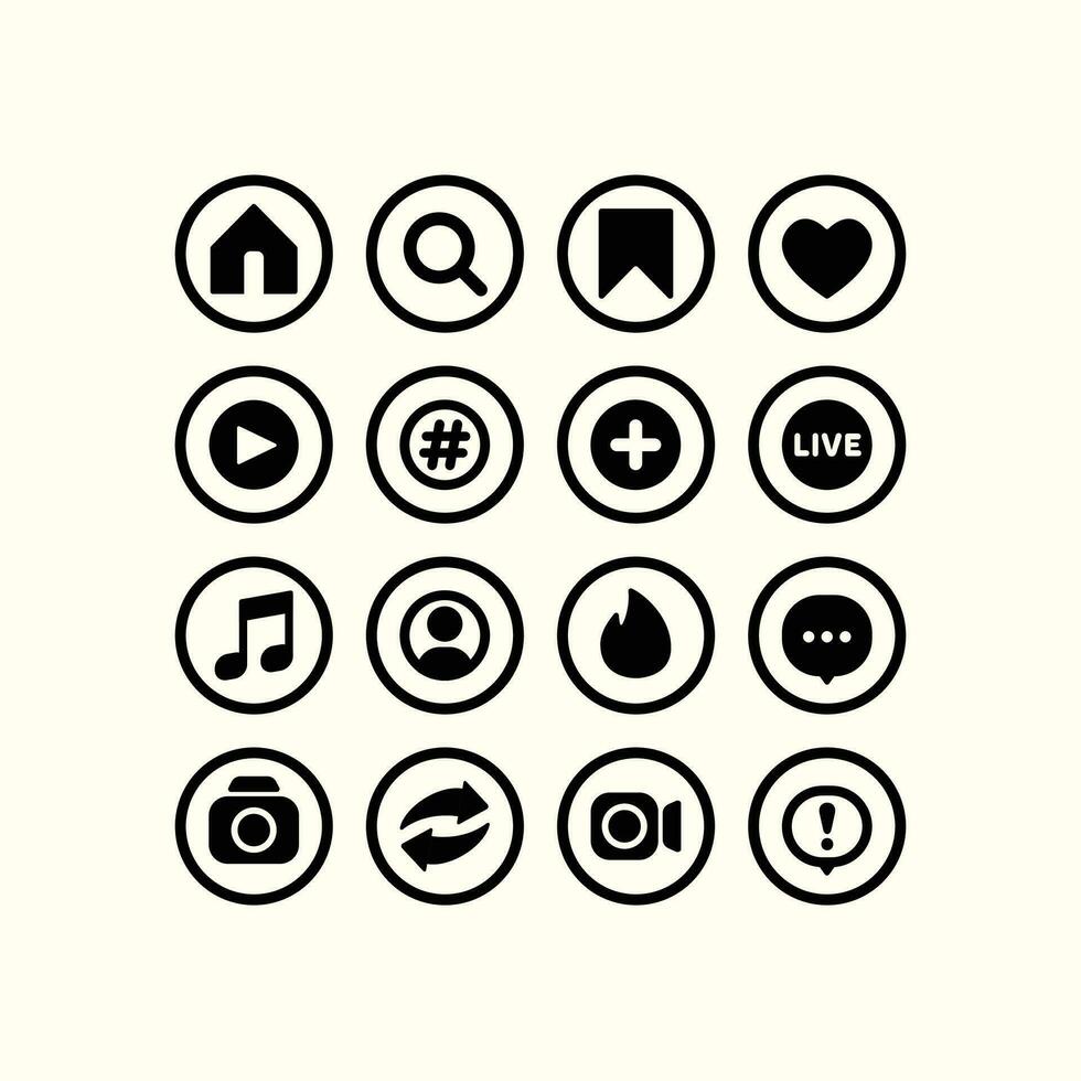 nero e bianca sociale media App icone kit modello, isolato su leggero sfondo vettore
