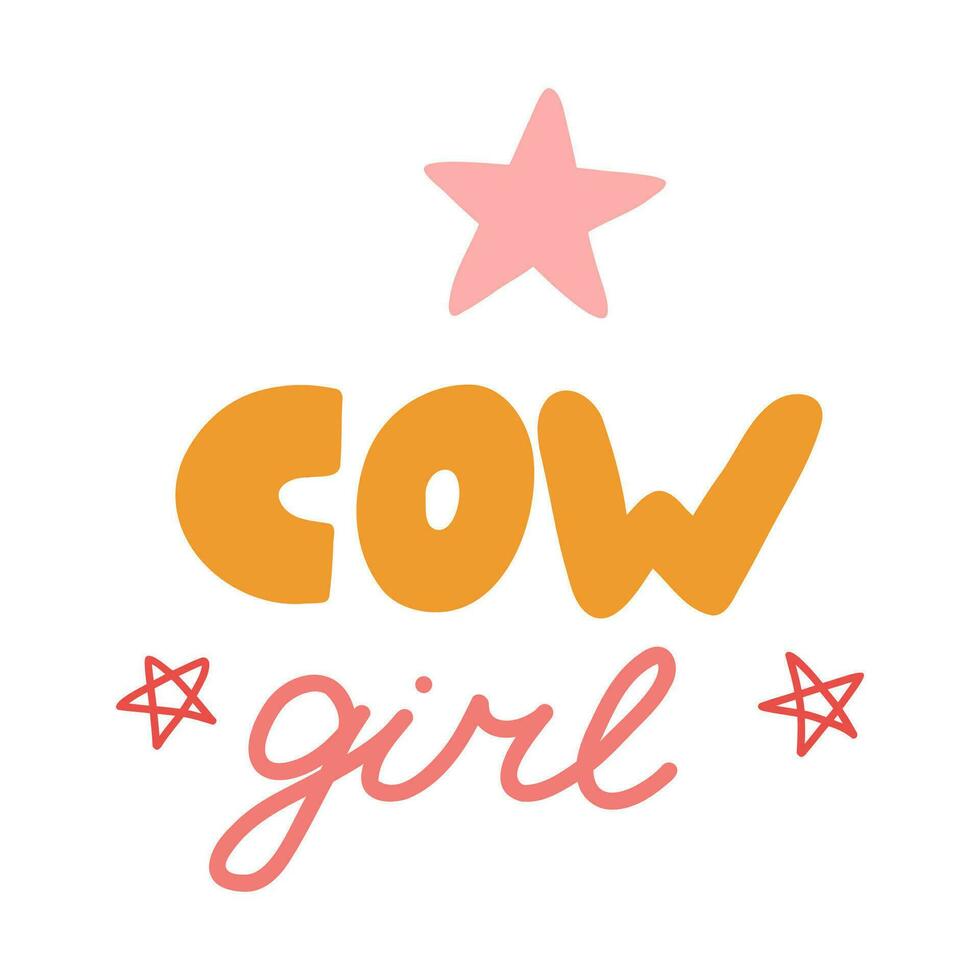 manoscritto cowgirl lettering con stelle. estetico e divertente rosa lettering nel occidentale, selvaggio ovest tema. mano disegnato vettore design per manifesto, maglietta Stampa, retrò cowboy e cowgirl festa, cartolina