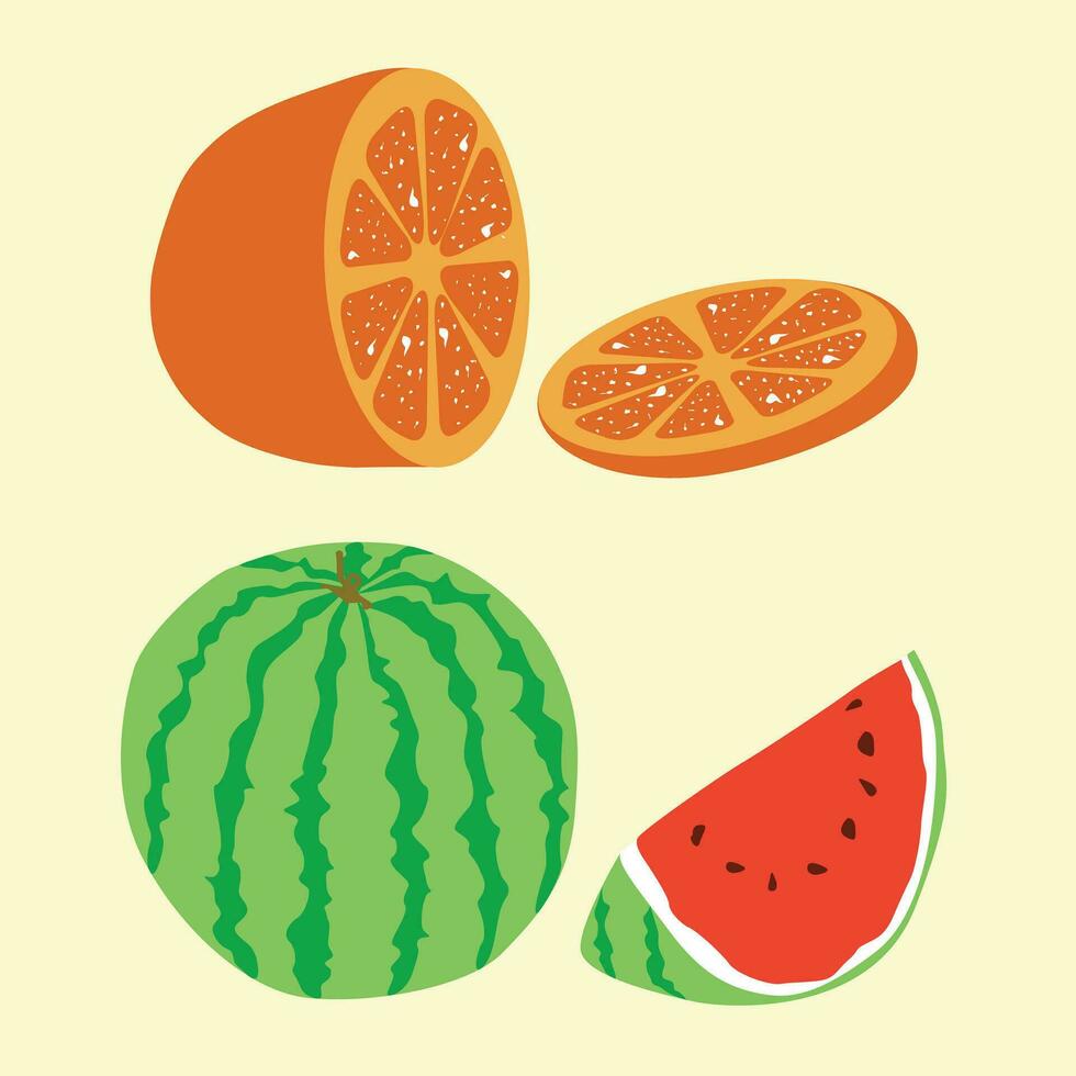 arancia e anguria frutta illustrazione. piatto vettore