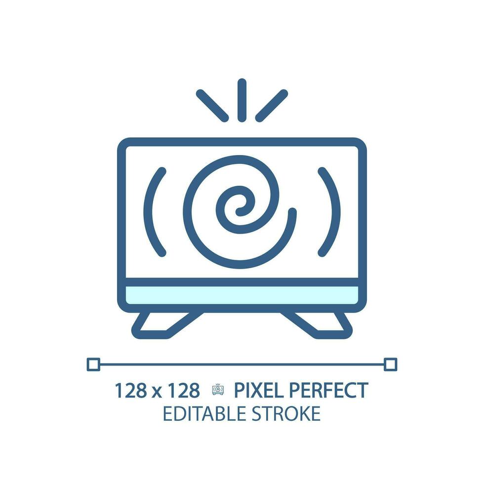 2d pixel Perfetto modificabile blu televisione notizia icona, isolato vettore, magro linea illustrazione che rappresentano giornalismo. vettore