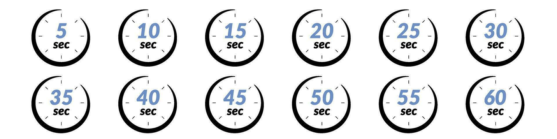 digitale cronometro icona 30 e 60 secondi intervalli, elettronico conto alla rovescia Timer per minuti e secondi.grafico cerchio viso per lettura, tempo gestione e tracciamento. piatto vettore illustrazioni isolato