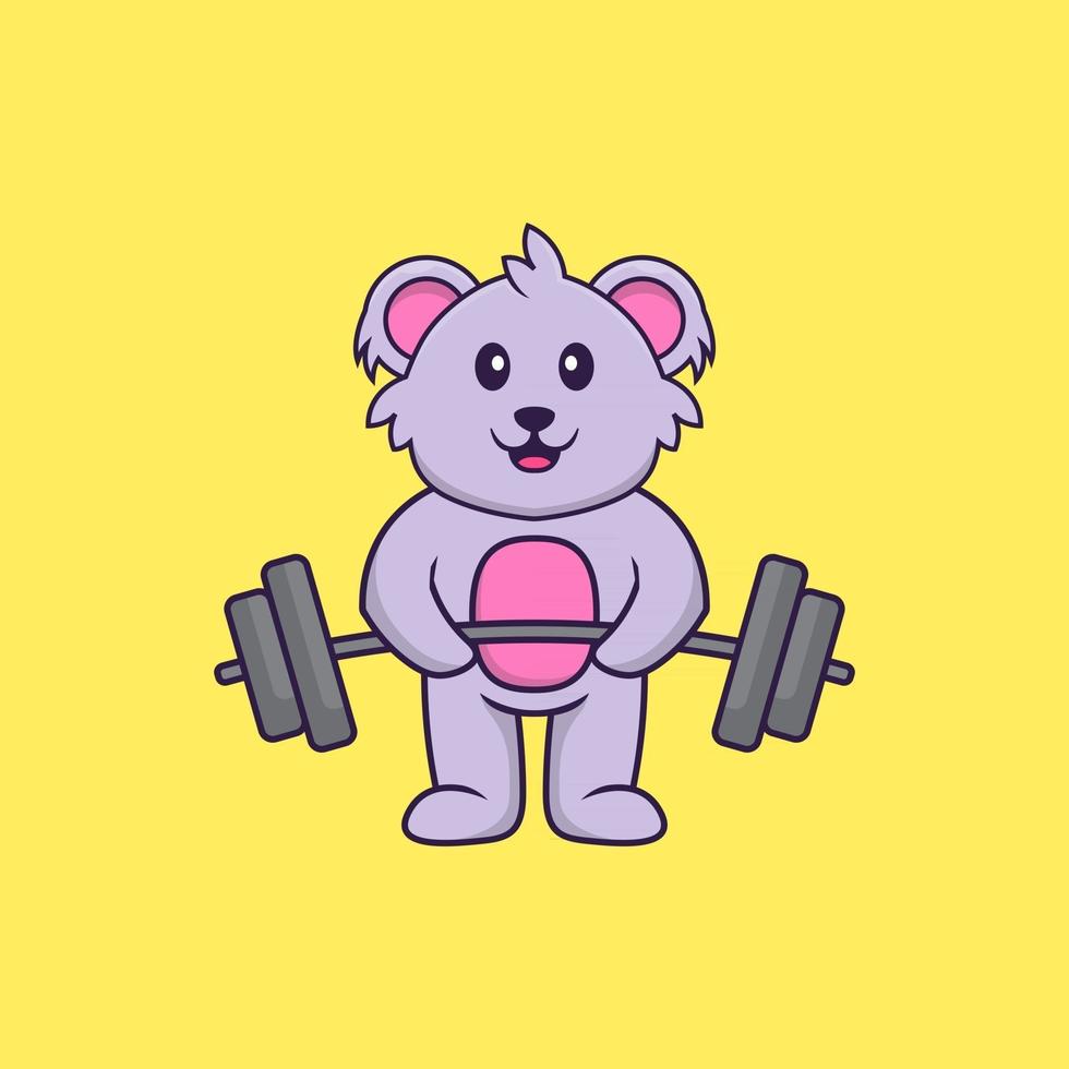 il simpatico koala solleva il bilanciere. concetto animale del fumetto isolato. può essere utilizzato per t-shirt, biglietti di auguri, biglietti d'invito o mascotte. stile cartone animato piatto vettore