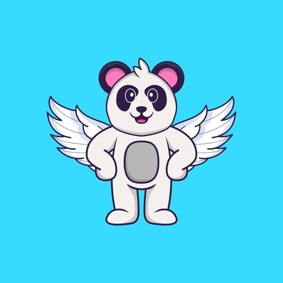 simpatico panda che usa le ali. concetto animale del fumetto isolato. può essere utilizzato per t-shirt, biglietti di auguri, biglietti d'invito o mascotte. stile cartone animato piatto vettore