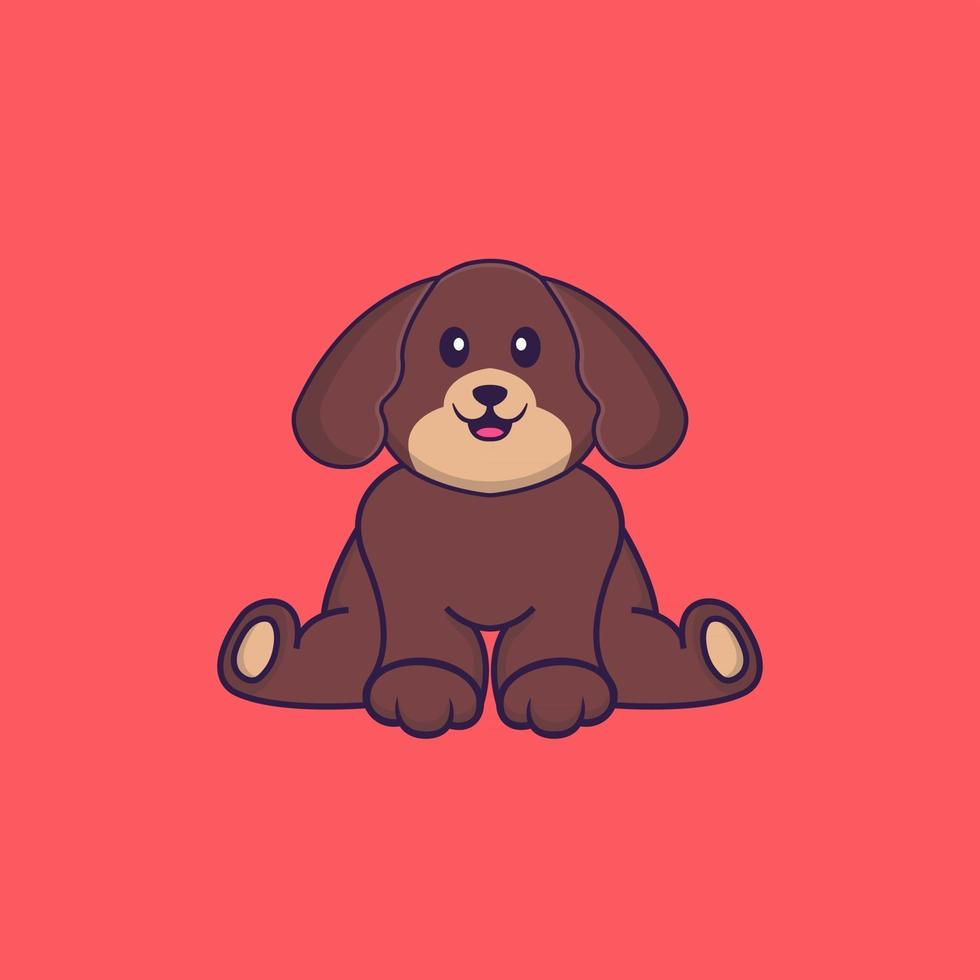 simpatico cane è seduto. concetto animale del fumetto isolato. può essere utilizzato per t-shirt, biglietti di auguri, biglietti d'invito o mascotte. stile cartone animato piatto vettore