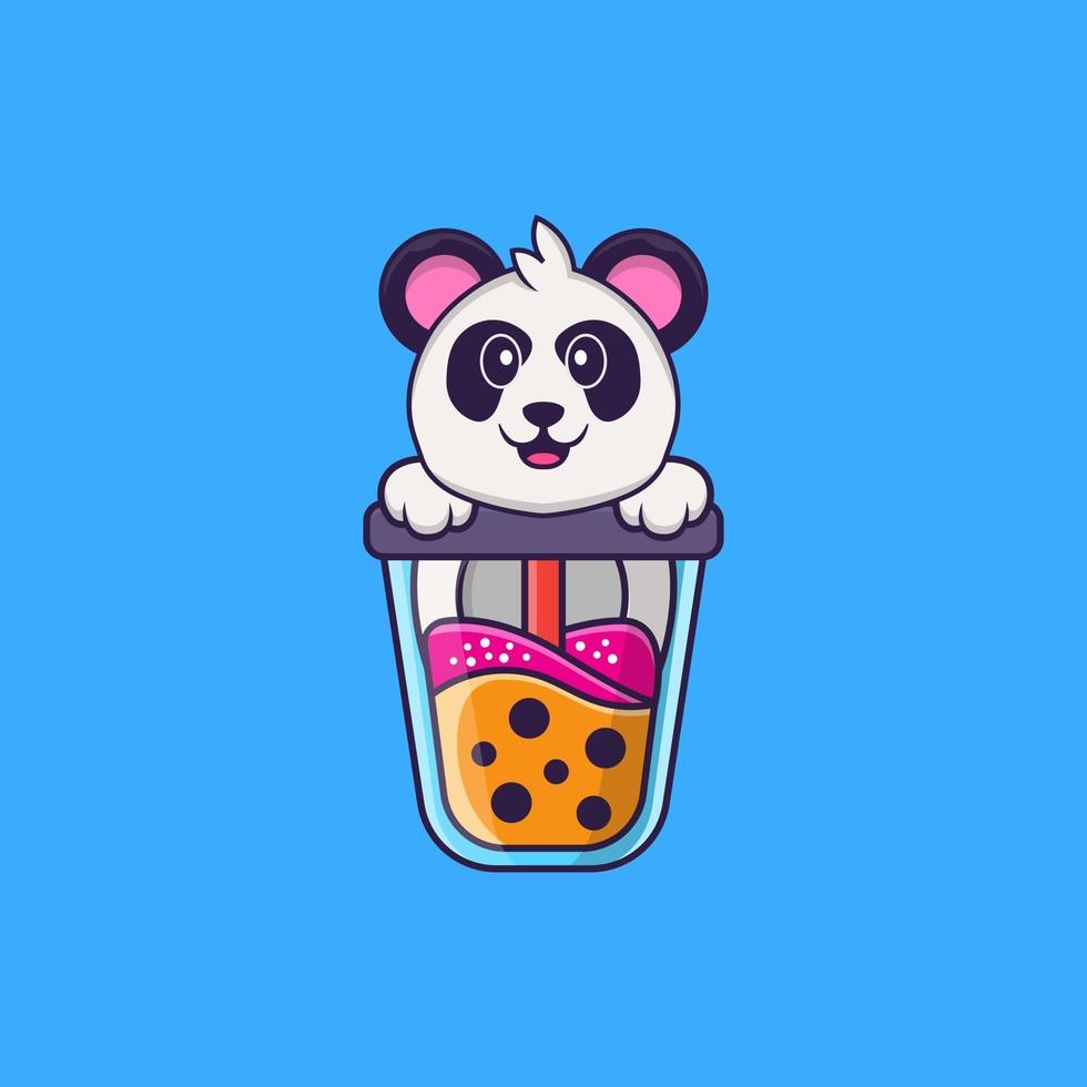 simpatico panda che beve tè al latte Boba. concetto animale del fumetto isolato. può essere utilizzato per t-shirt, biglietti di auguri, biglietti d'invito o mascotte. stile cartone animato piatto vettore