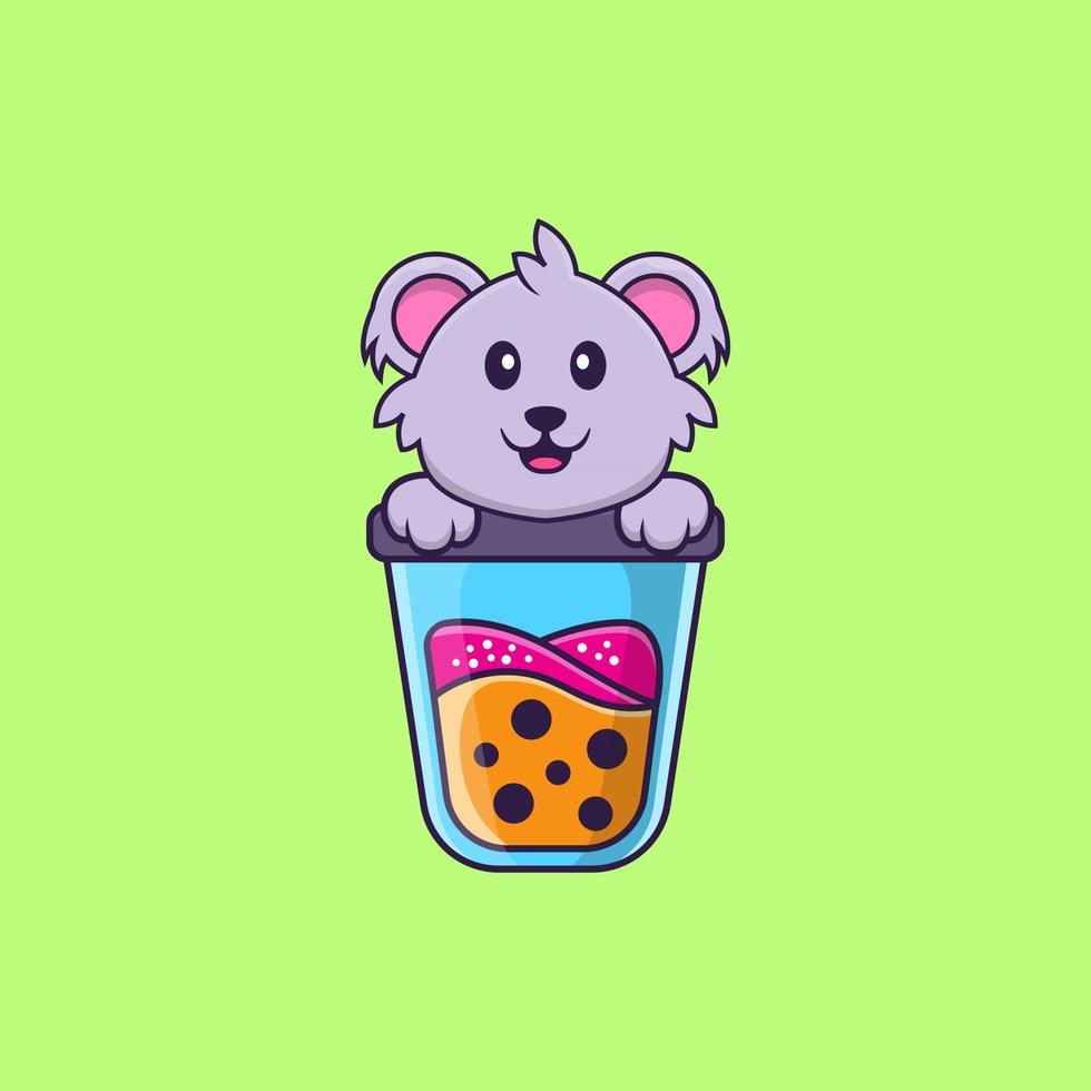 carino koala che beve tè al latte boba. concetto animale del fumetto isolato. può essere utilizzato per t-shirt, biglietti di auguri, biglietti d'invito o mascotte. stile cartone animato piatto vettore