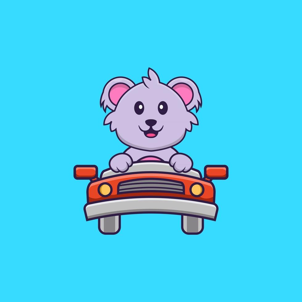 carino koala sta guidando. concetto animale del fumetto isolato. può essere utilizzato per t-shirt, biglietti di auguri, biglietti d'invito o mascotte. stile cartone animato piatto vettore