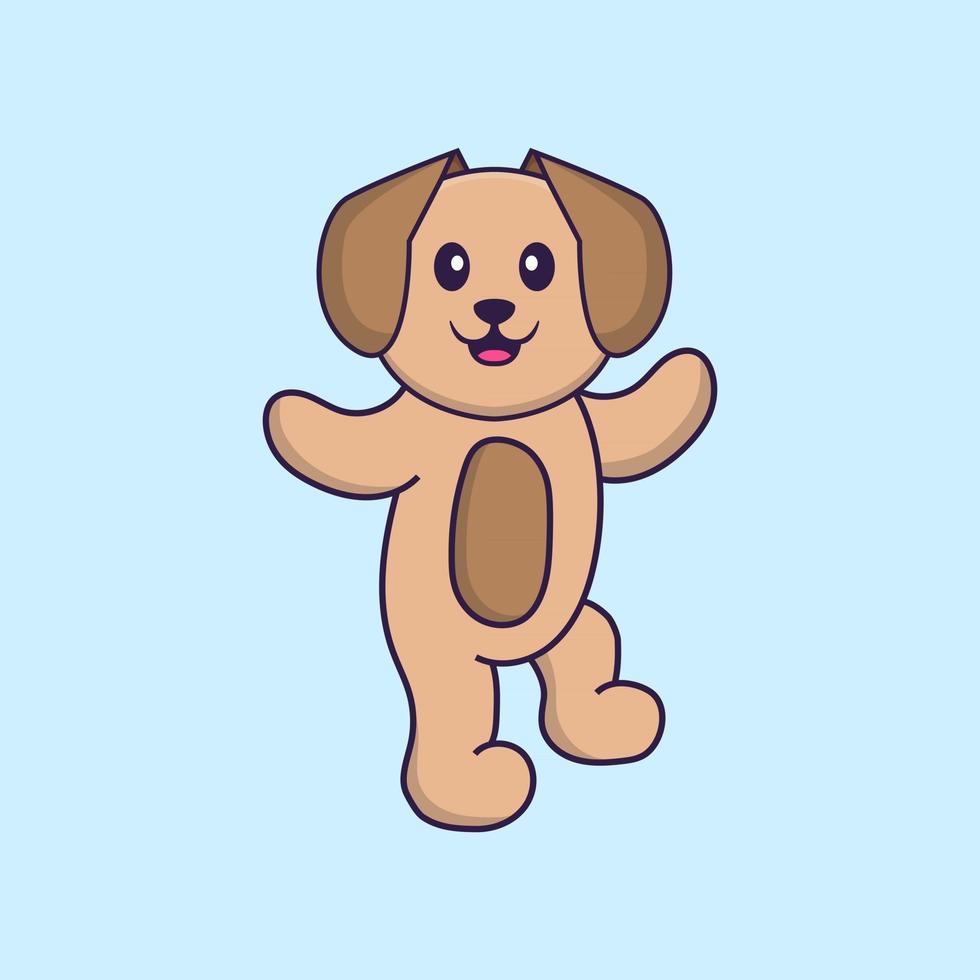 il cane carino sta ballando. concetto animale del fumetto isolato. può essere utilizzato per t-shirt, biglietti di auguri, biglietti d'invito o mascotte. stile cartone animato piatto vettore