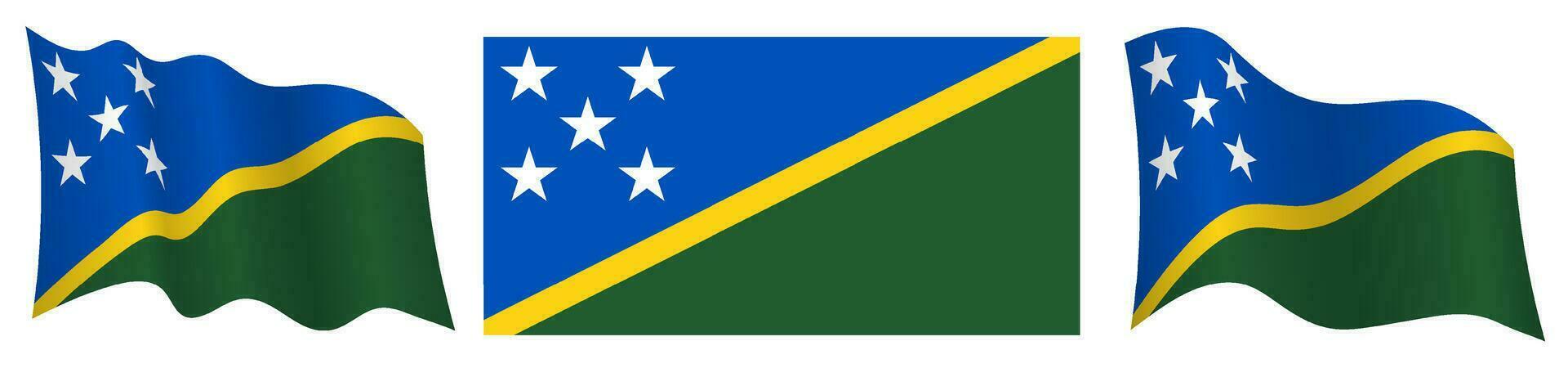 bandiera di Salomone isole nel statico posizione e nel movimento, svolazzanti nel vento nel esatto colori e taglie, su bianca sfondo vettore