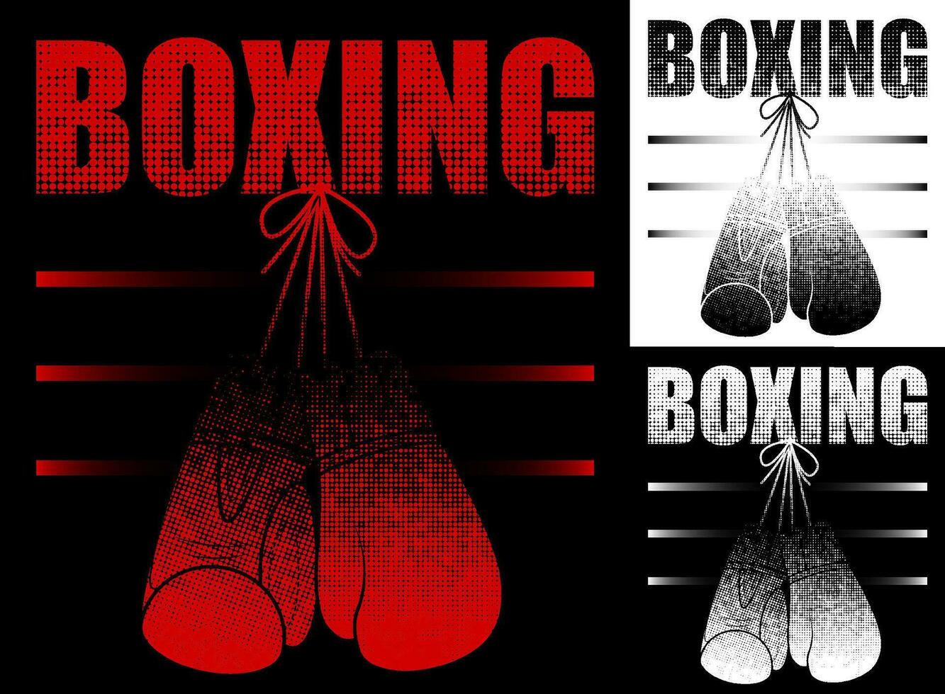 boxe emblema. iscrizione con nome di sport gioco boxe a partire dal puntini con gli sport guanti sospeso su parete. design elemento, Stampa per Abiti. vettore