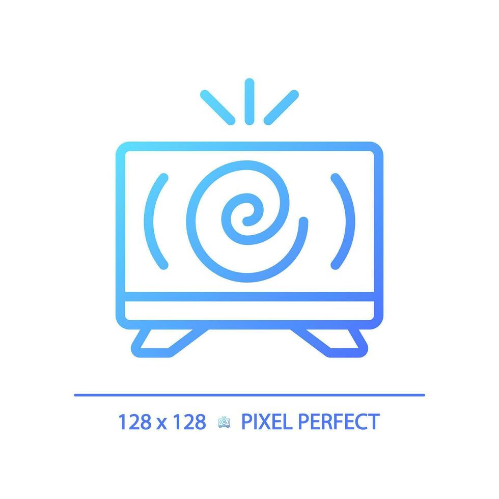 2d pixel Perfetto pendenza televisione notizia icona, isolato vettore, magro linea blu illustrazione che rappresentano giornalismo. vettore