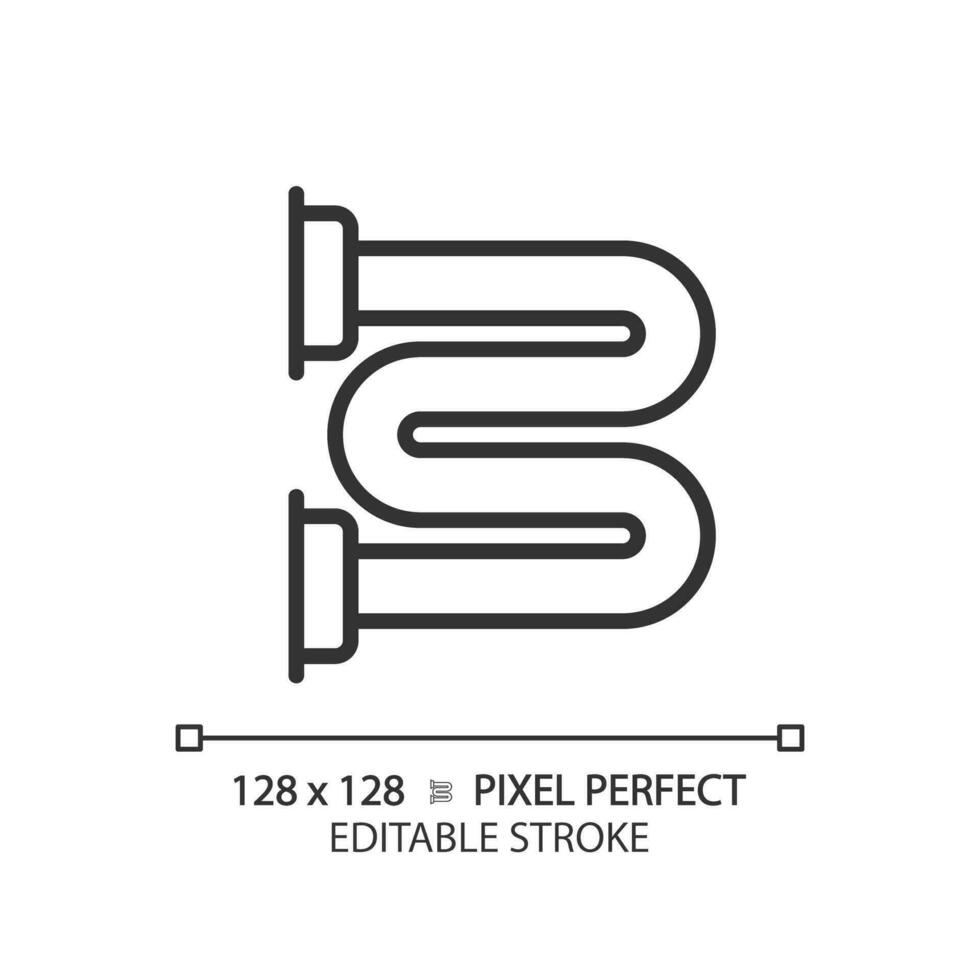 2d pixel Perfetto modificabile nero riscaldato asciugamano rotaia icona, isolato vettore, magro linea illustrazione che rappresentano impianto idraulico. vettore