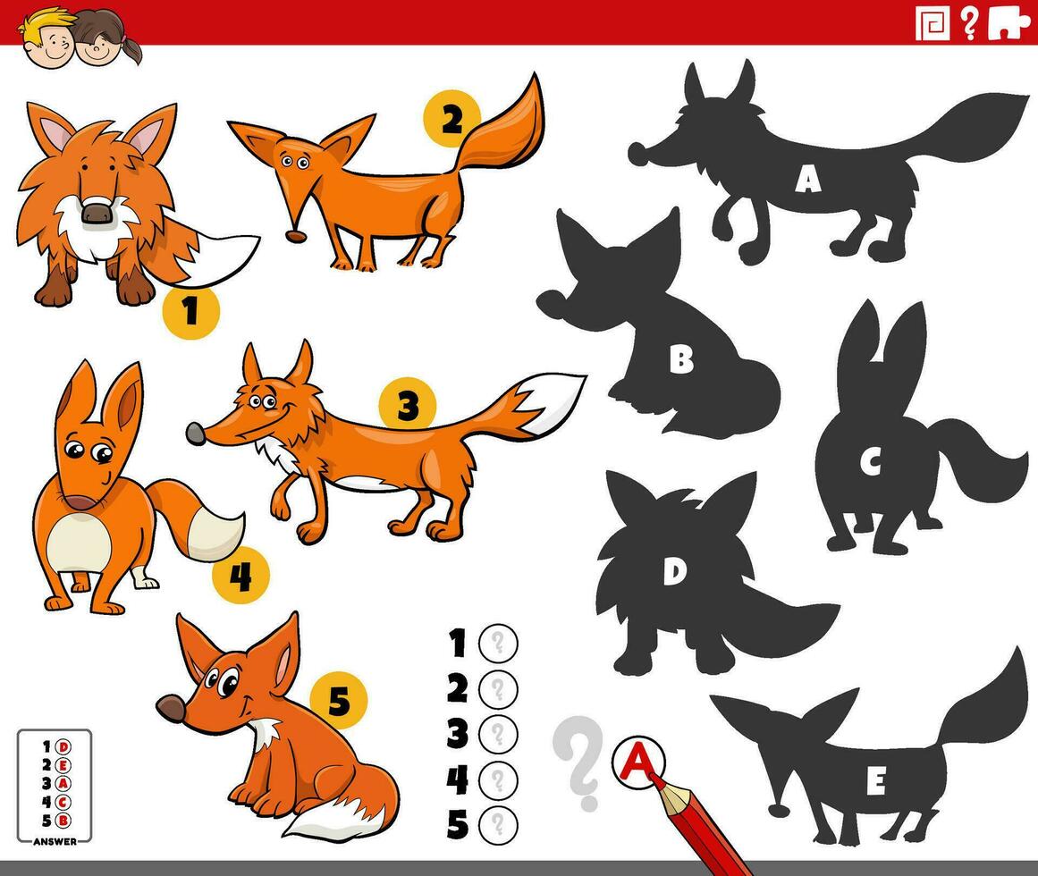 ombre gioco con cartone animato volpi personaggi vettore