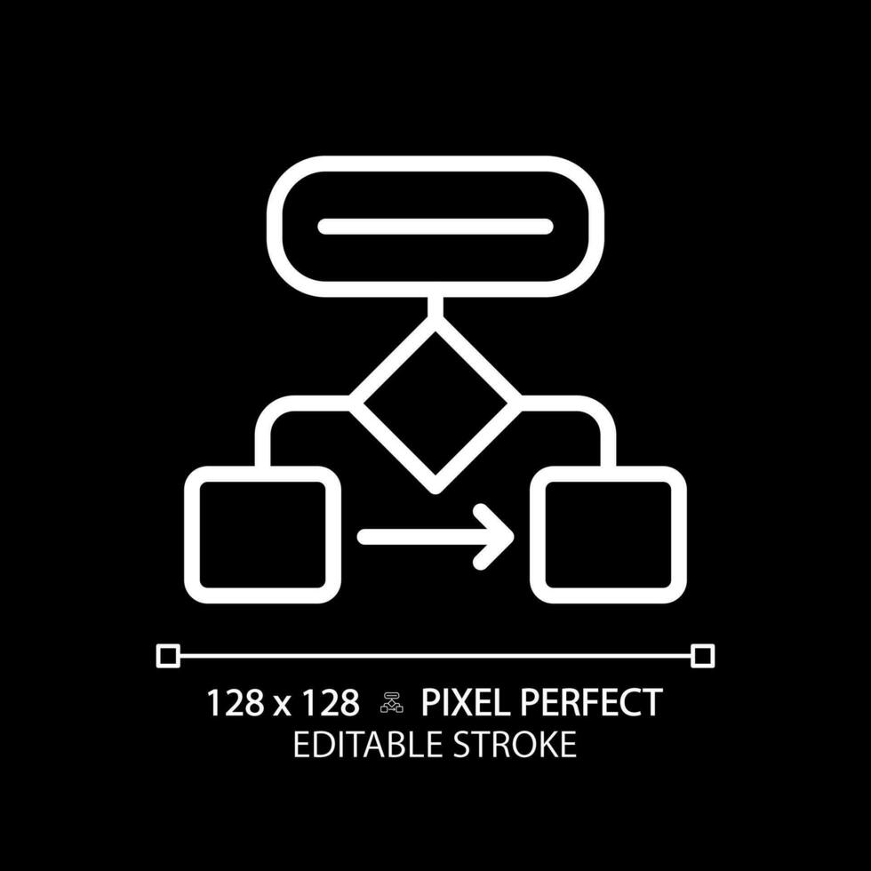 flusso grafico bianca lineare icona per buio tema. flusso di lavoro gestione. attività commerciale ottimizzazione. organizzativa struttura. magro linea illustrazione. isolato simbolo per notte modalità. modificabile ictus vettore