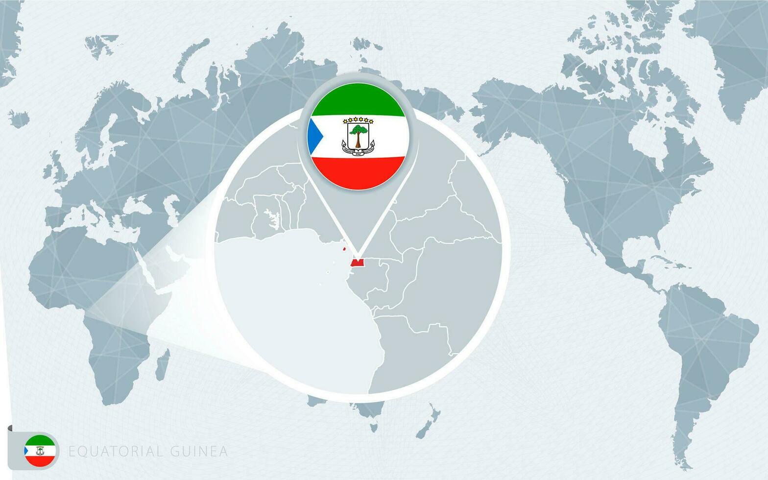 Pacifico centrato mondo carta geografica con ingrandita equatoriale Guinea. bandiera e carta geografica di equatoriale Guinea. vettore