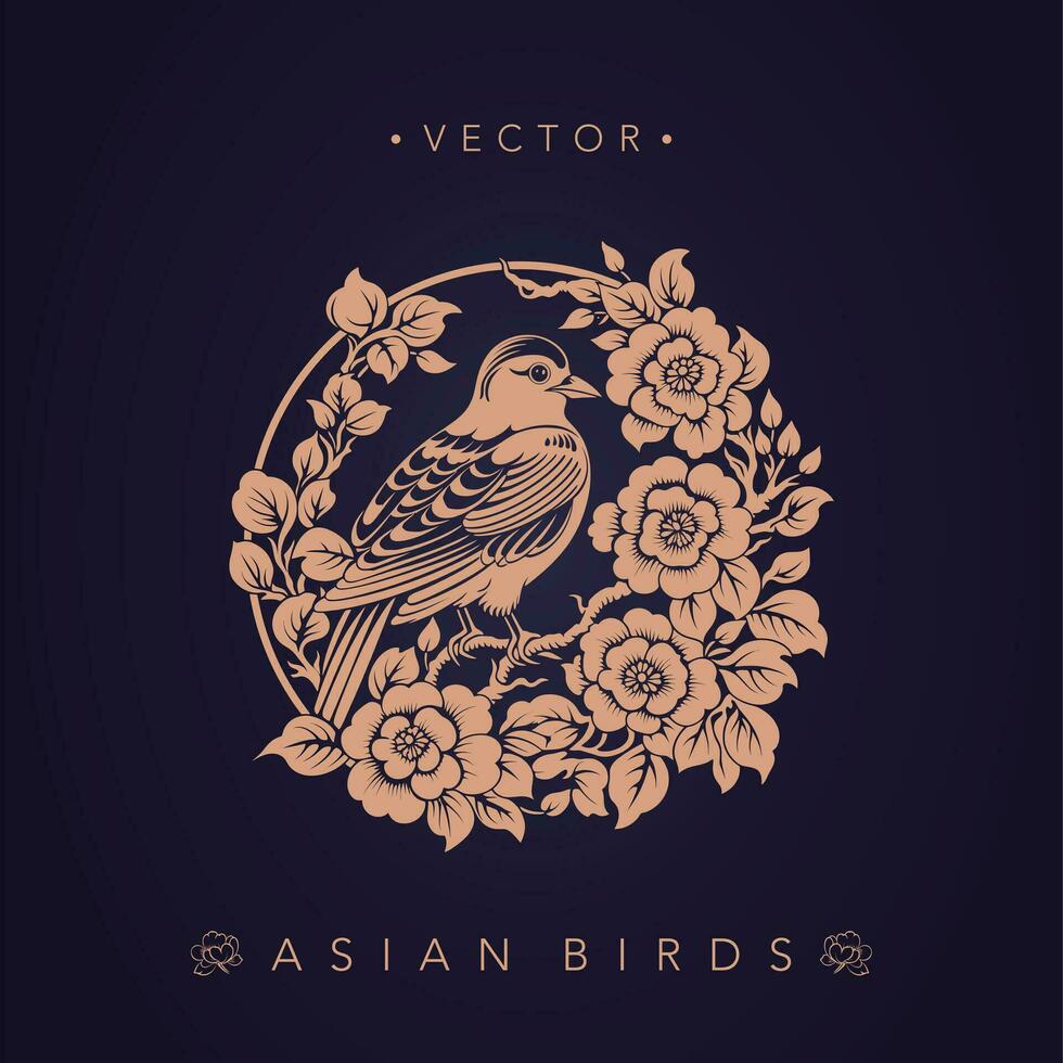 asiatico tradizionale uccello modelli antico Cinese fiore e uccello modelli vettore
