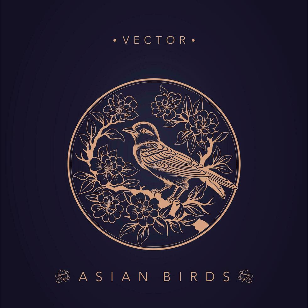 asiatico tradizionale uccello modelli antico Cinese fiore e uccello modelli vettore