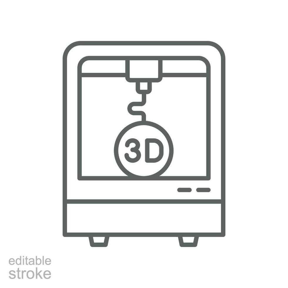 3d stampa icona, tre Stampa, stampante, produzione nuovo Prodotto sviluppo, futuro tecnologia simbolo. moderno schema stile. modificabile ictus vettore illustrazione design su bianca sfondo. eps 10