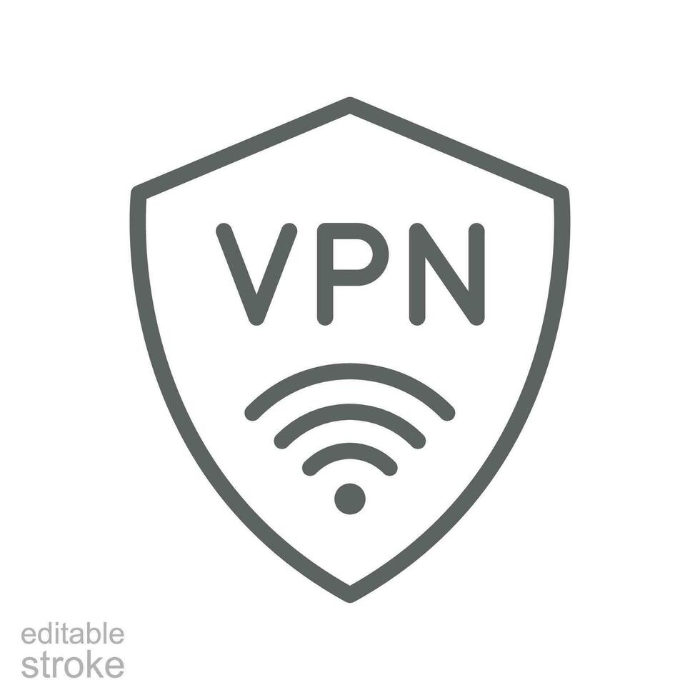 vpn icona. virtuale privato Rete Internet sicurezza. semplice scudo con protezione Wifi. attivo sicurezza. firewall. schema stile modificabile ictus. vettore illustrazione design su bianca sfondo. eps 10