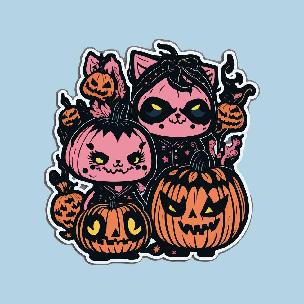 carino e raccapricciante nero gatti illustrazione.autunno adesivi con Halloween collezione nel mano disegnato stile. vettore