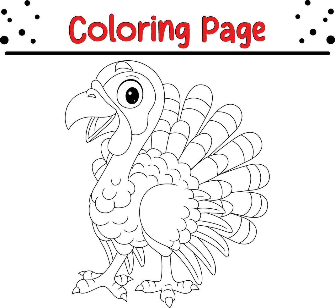 ringraziamento colorazione pagina. nero e bianca cartone animato vettore illustrazione di divertente tacchino
