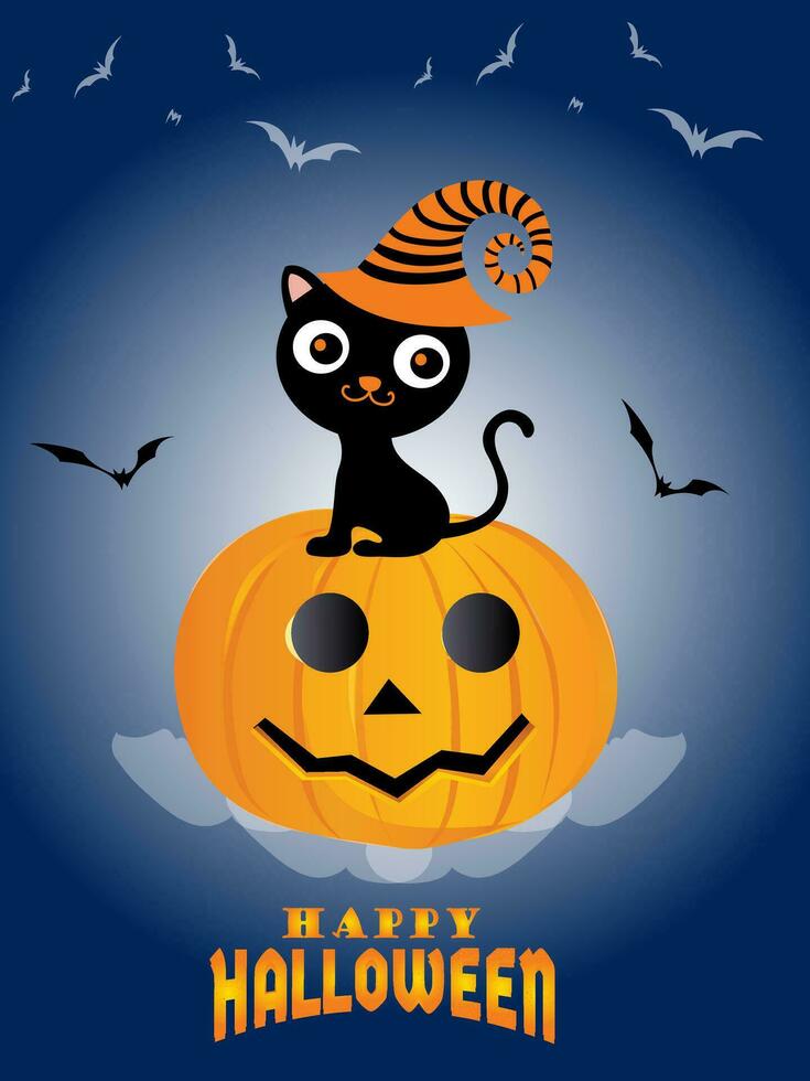 Halloween giorno Festival icone per striscioni, carte, volantini, sociale media sfondi, eccetera. Halloween illustrazione. orizzontale bandiera con zucche su notte sfondo. vettore