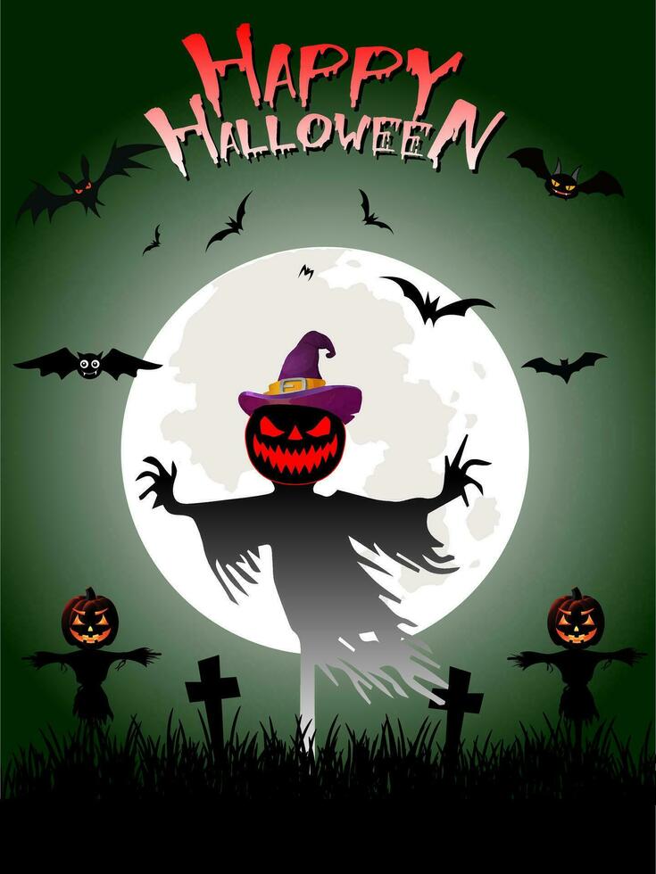 Halloween giorno Festival icone per striscioni, carte, volantini, sociale media sfondi, eccetera. Halloween illustrazione. orizzontale bandiera con zucche su notte sfondo. vettore