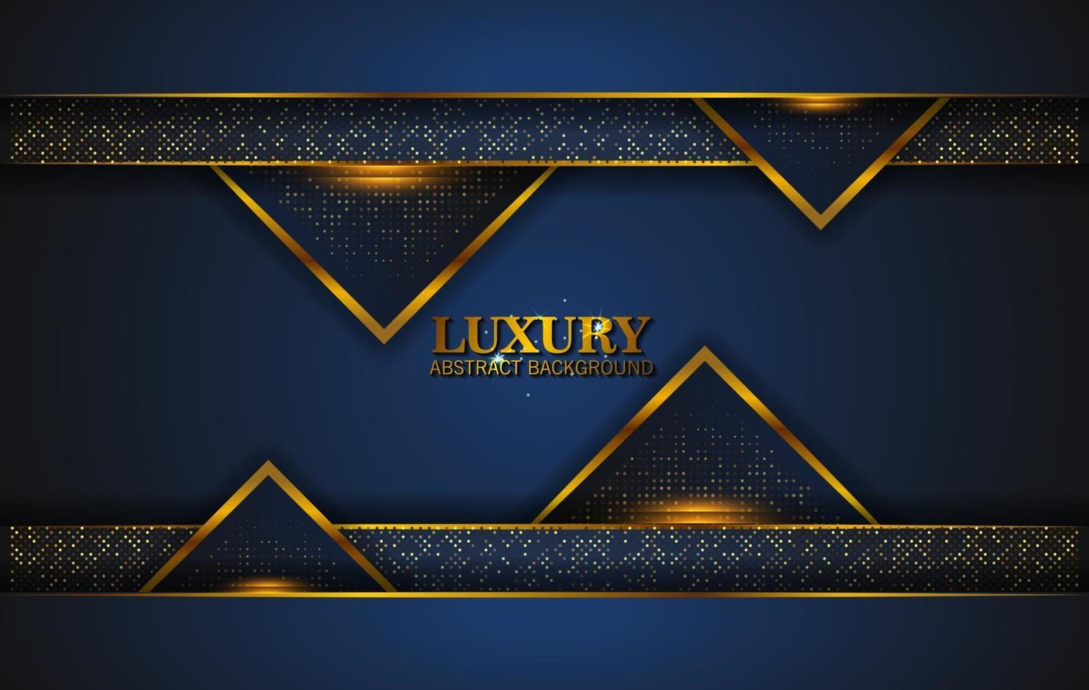 astratto di lusso, sfondo 3d con strati di carta blu scuro. decorazione elegante, forma vettoriale geometrica, scintillante d'oro, glitter oro.