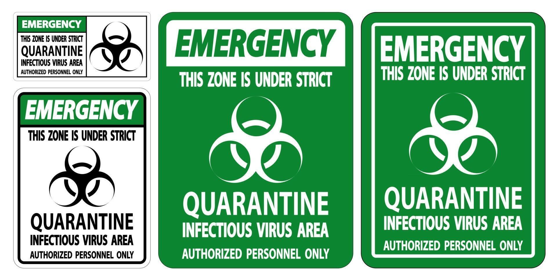 isolare il segno dell'area del virus infettivo di quarantena di emergenza su sfondo bianco, illustrazione vettoriale eps.10