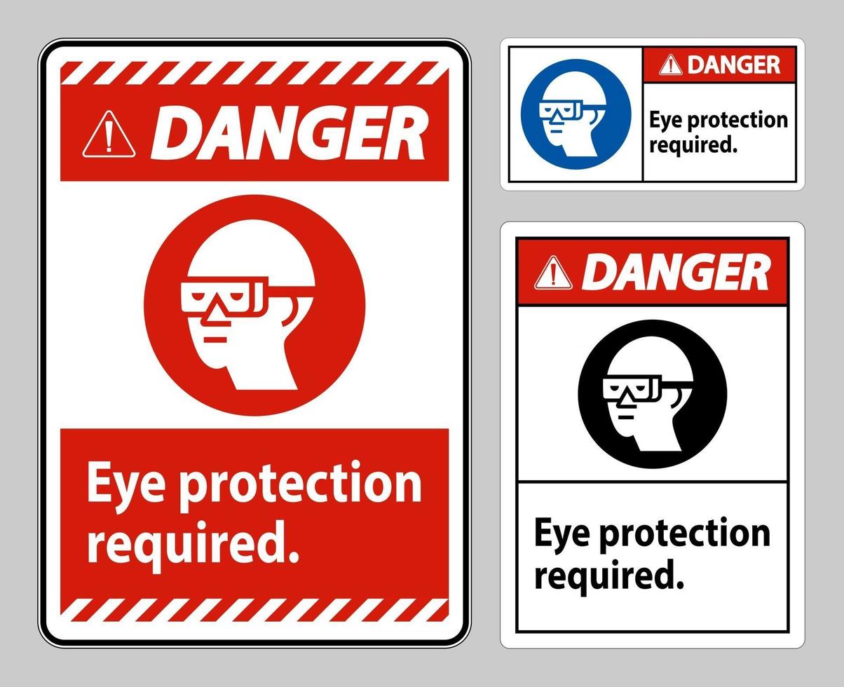 segnale di pericolo protezione per gli occhi necessaria su sfondo bianco vettore
